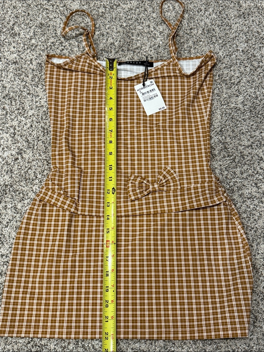Lioness Chocolate Check Bow-Accent Mini Dress Spaghetti Strap - Picture 3 of 3